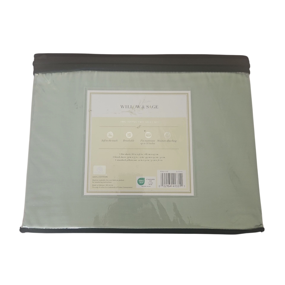 WILLOW&SEGA Sleepwear 3 Piece % 100 Cotton Soft Green Bedding Set Twin
